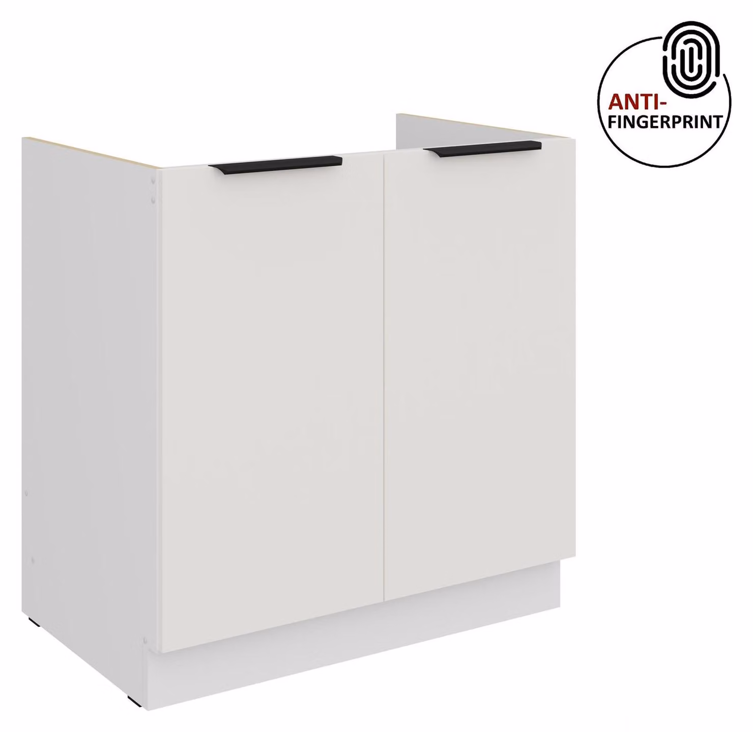 Mobile sottolavello da 80 cm per cucina ARIA, bianco ultra opaco + bianco opaco, frontali di alta qualità con rivestimento anti-impronta, cucina a incasso, blocco cucina