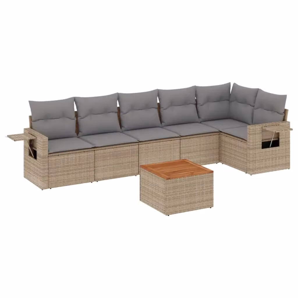 vidaXL Set Divani da Giardino 7 pz in Polyrattan con Cuscini Beige e Grigio e Tavolino da Esterno – 2