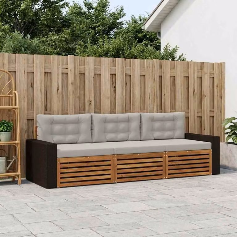 Set di divani da esterno vidaXL 3 pz in legno di acacia con cuscini beige e grigi per giardino e terrazza