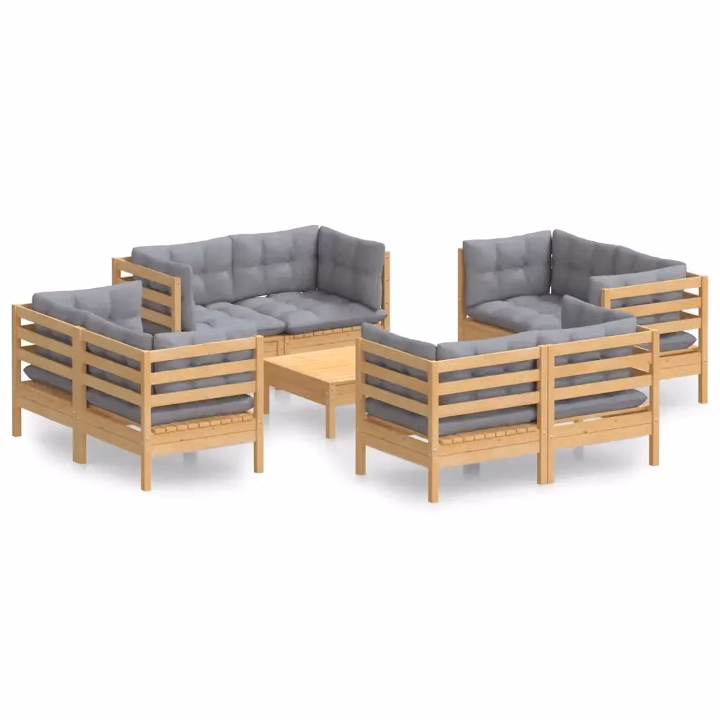 Set di Divani da Giardino a L vidaXL in Legno di Pino con Cuscini Grigi, 9 Pezzi – 2
