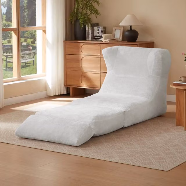 Poltrona Relax Zephmum in Velluto Bianco con Chaise Longue per Soggiorno e Camera da Letto L: 118 cm, P: 86 cm, H: 90 cm