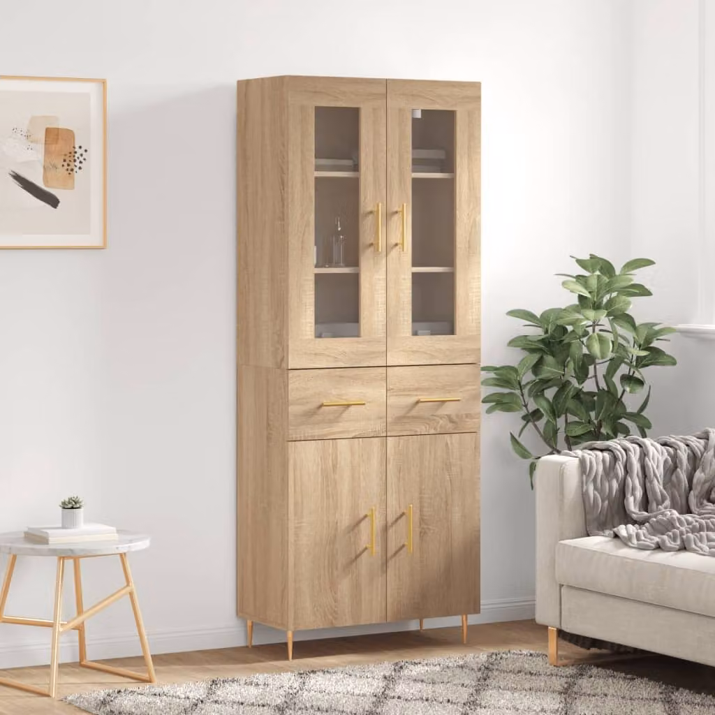 Credenza moderna vidaXL in legno Rovere Sonoma marrone con ante a battente e ripiani interni L/P/H: 69,5 x 34 x 180 cm