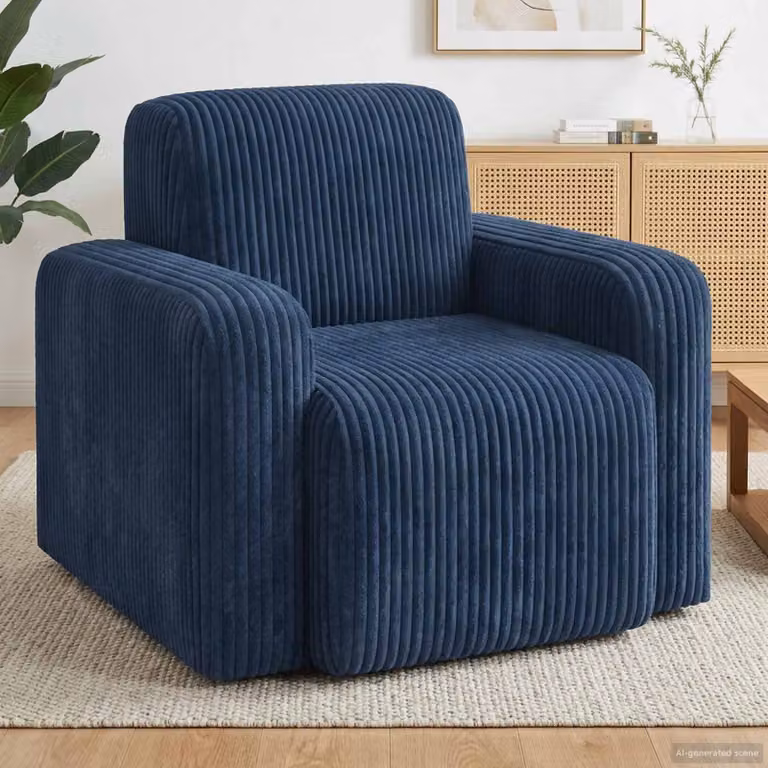 Poltrona lounge moderna vidaXL in velluto a coste blu con braccioli