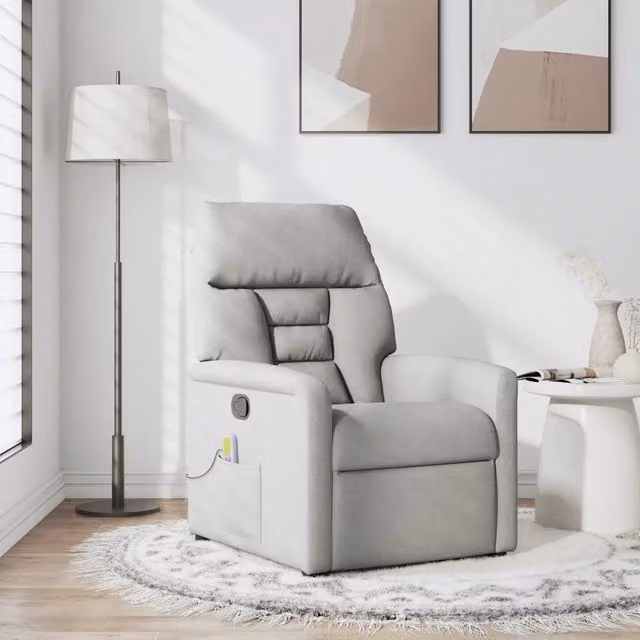 Poltrona Relax Reclinabile vidaXL in Tessuto Grigio con Braccioli e Struttura in Legno e Metallo – 1