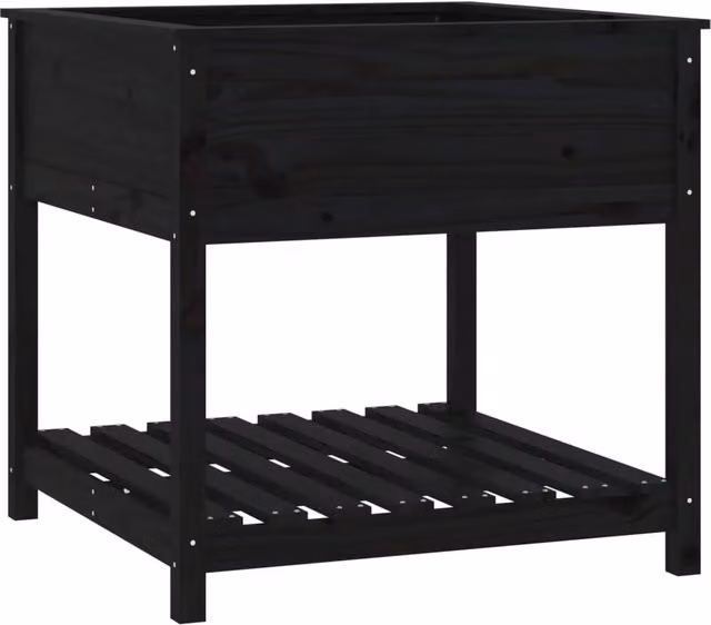 Fioriera rialzata in legno di pino nero con ripiano per giardino e patio L: 82,5 cm, P: 82,5 cm, H: 81 cm