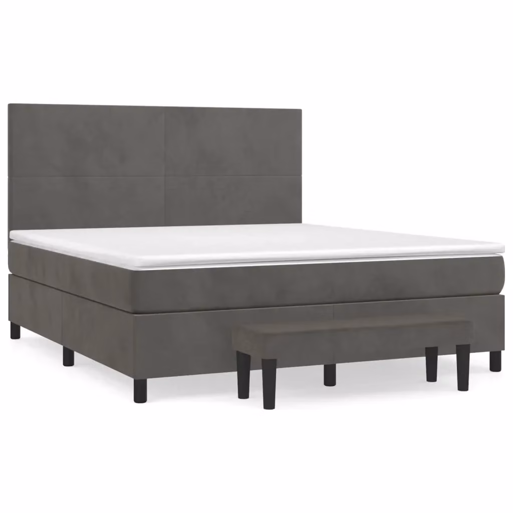 Giroletto a Molle con Materasso Ibrido vidaXL in Velluto Grigio Scuro e Bianco L/P: 180 x 200 cm – 2