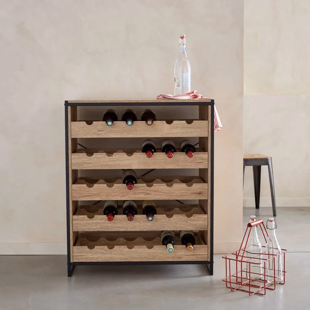 Mobile portabottiglie Sweeek in stile industrial con legno e metallo, marrone e nero – 2