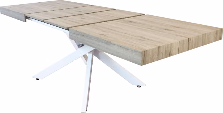 Milani Home - tavolo da pranzo allungabile 160 cm, legno naturale, piano melaminico effetto legno, base in metallo, 90 x 160 x 75 cm