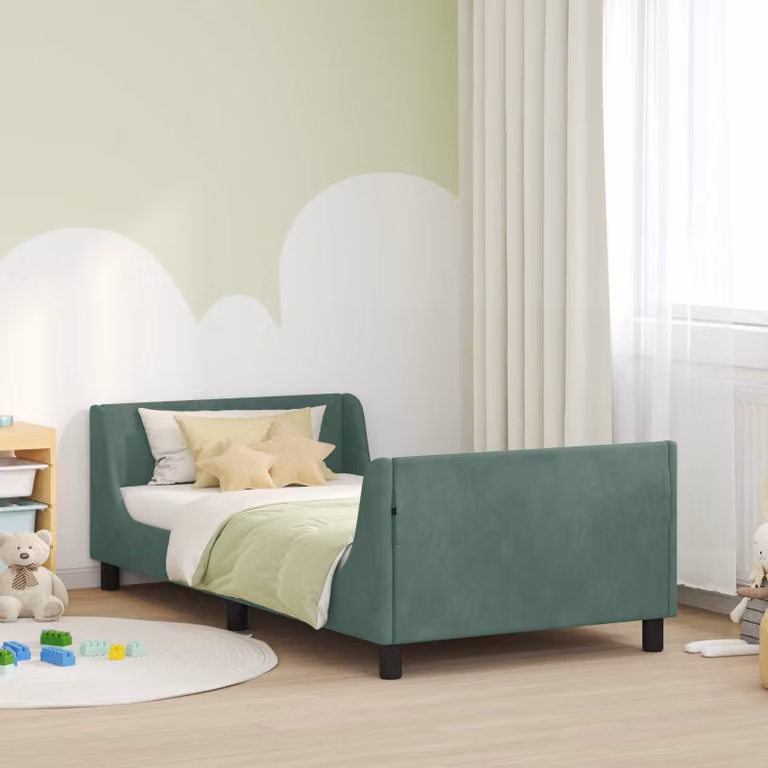 vidaXL Struttura letto per bambini moderna in legno e velluto verde mare, L 80 cm x P 200 cm