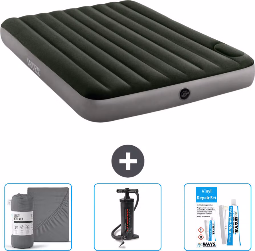 Letto gonfiabile Intex - 2 persone - 152 x 203 x 25 cm - verde - lenzuolo - pompa e kit di riparazione
