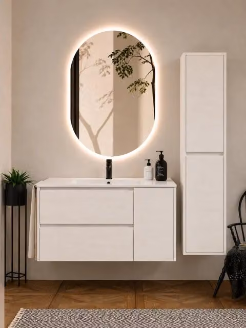 Mobile bagno con lavabo ORIGENBATH ITACA senza specchio 80x40 cm bianco nordico con colonna