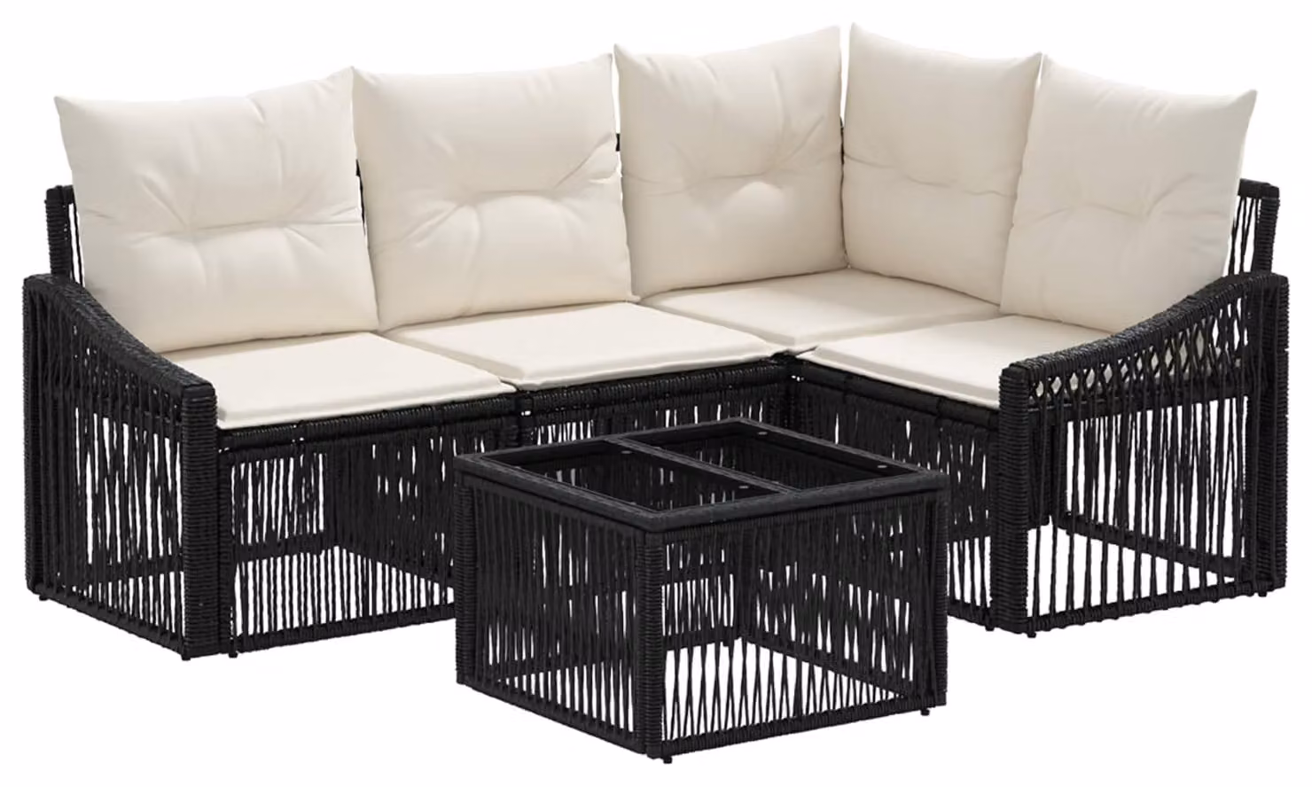 Set Divano da Giardino 5 pcs Nero polyrattan