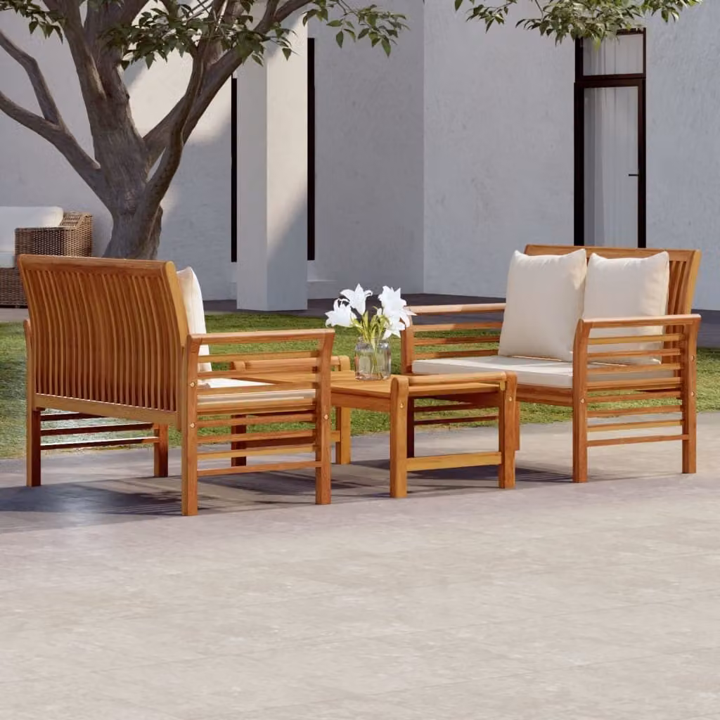 Maison Exclusive - Set da giardino 3 pezzi con cuscini in legno massello di acacia