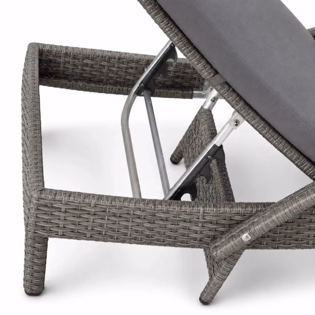 Lettino prendisole Arreditaly in polyrattan grigio con cuscino imbottito, schienale regolabile e design moderno per esterno, L 190 x P 62 x H 34 cm – 2