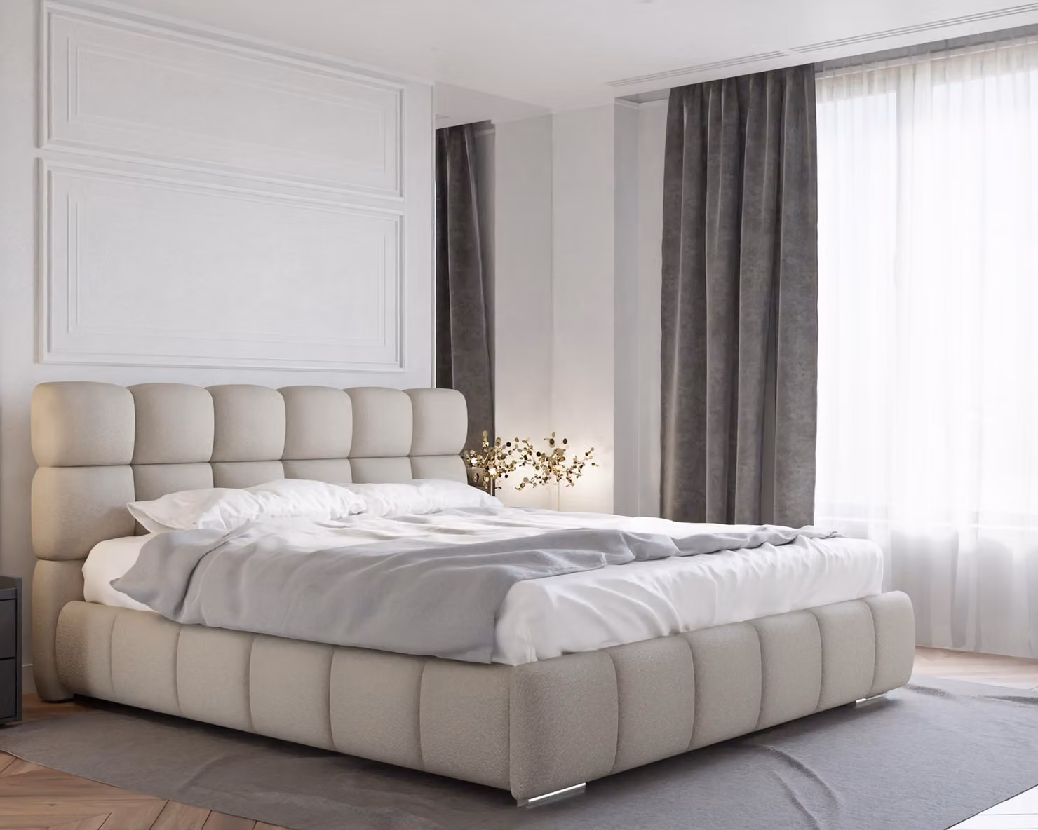 Letto imbottito BLISS con contenitore, con materasso a molle