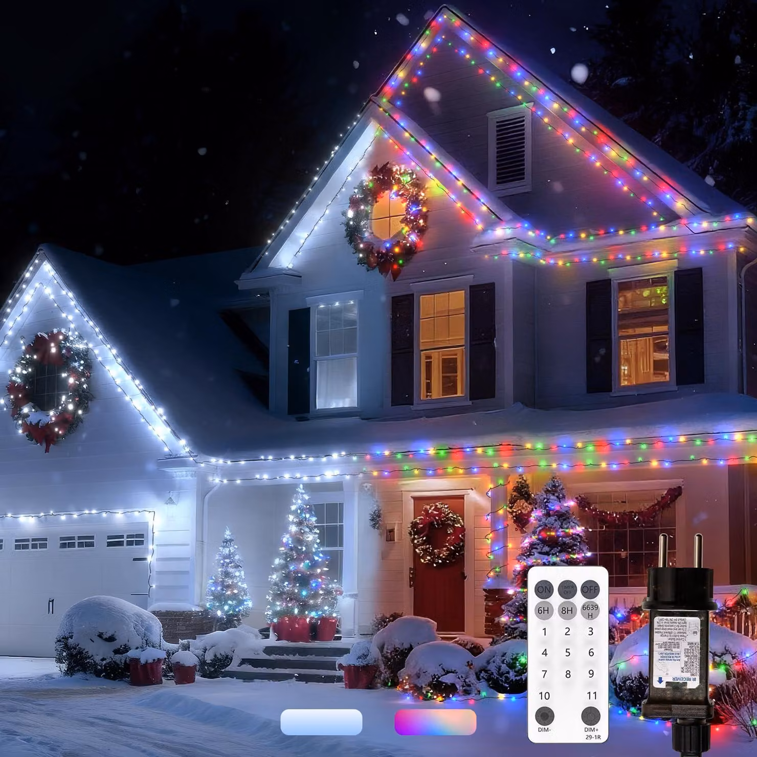 Gruppo LED da 30 metri + 5 metri, 300 LED, bianco e RGB, alimentazione a corrente