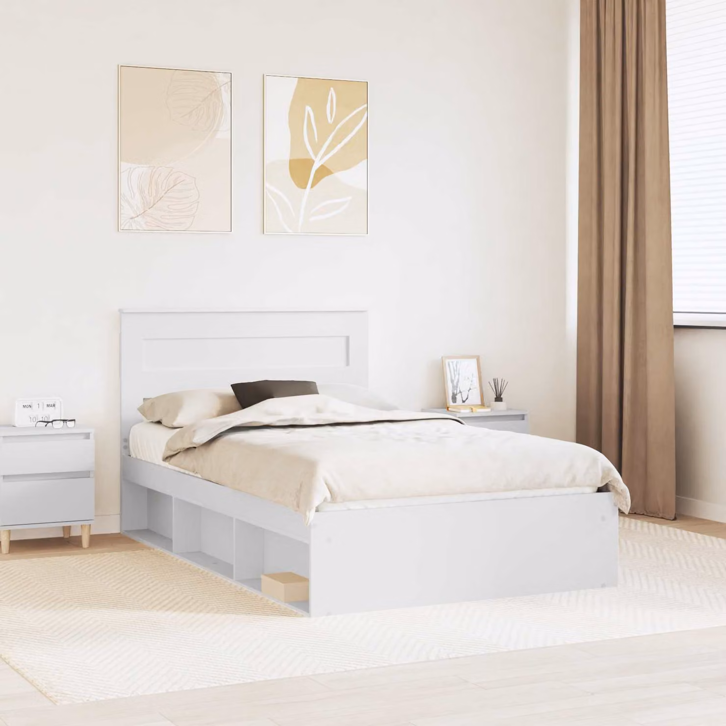Struttura del letto moderna vidaXL in pino massello bianco L/P/H: 200 x 120 x 123 cm