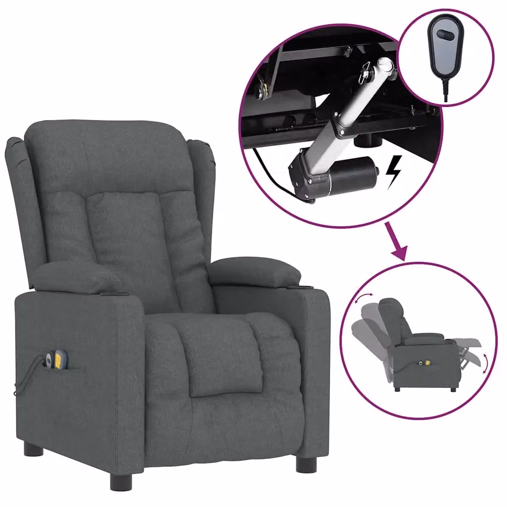 Poltrona Massaggiante Elettrica Relax vidaXL in Tessuto Grigio con Braccioli – 2