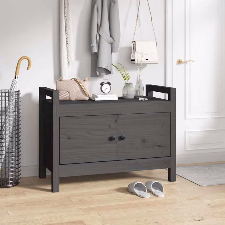 vidaXL Panca da Ingresso con Scarpiera in Legno di Pino Rustico Grigio L: 80 cm, P: 40 cm, H: 60 cm