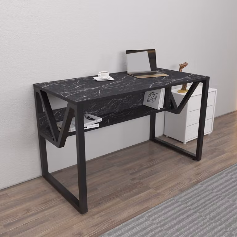 Skye Decor, Lona - Marble, Black, scrivania, nero, pannelli truciolari rivestiti al 100% in melamina, 120 x 60 x 72,8 cm