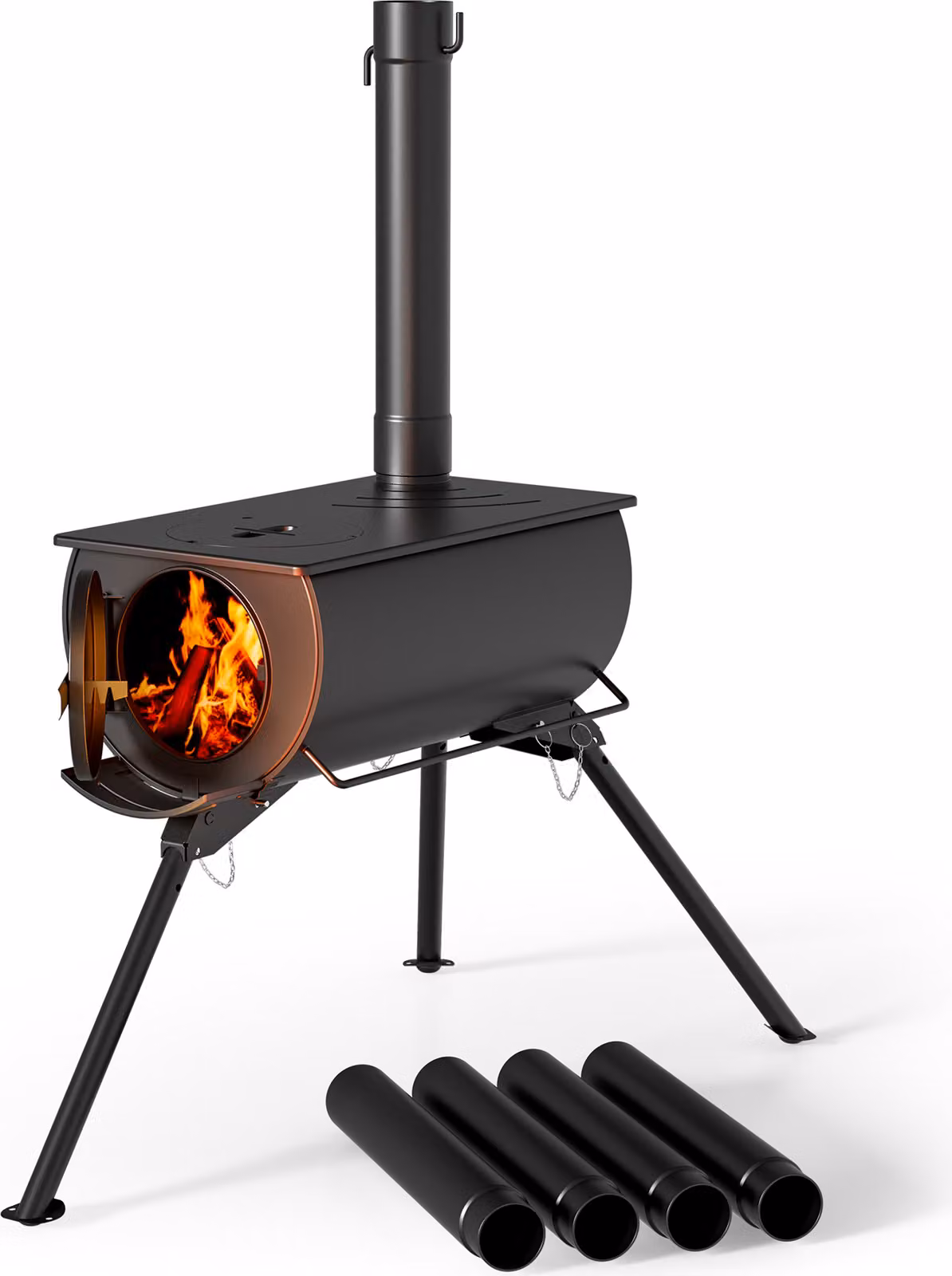Stufa a tenda in acciaio Wiltec (Q235), robusta stufa da campeggio 85 x 57,5 x 238 cm, stufa a legna con uscita fumi Ø 6 cm x 40 cm, stufa a tenda con uscita fumi sicura