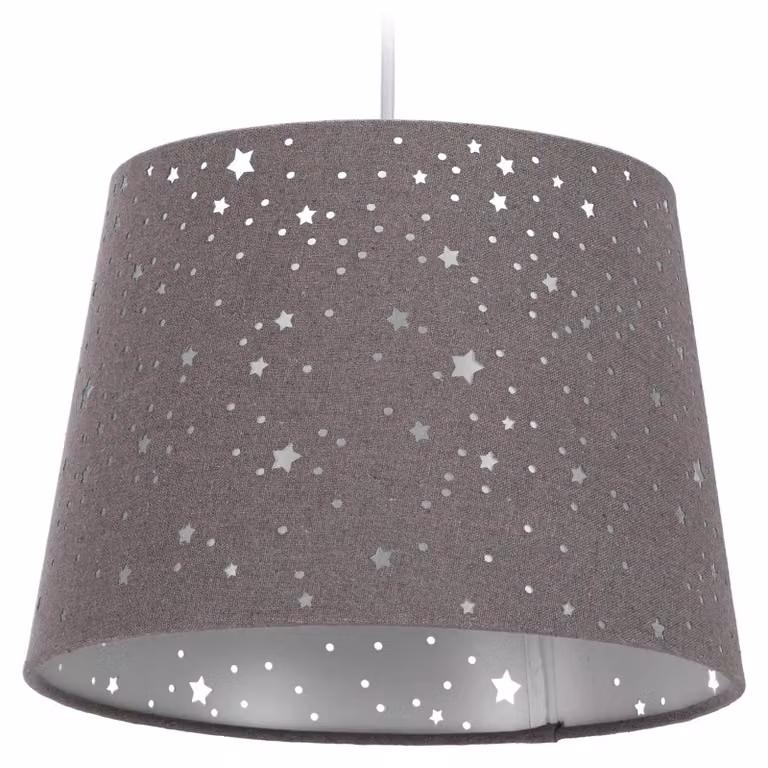 Relaxdays Lampada per cameretta a forma di stelle, lampada a sospensione con paralume, per bambini e bambine, cielo stellato, E27, paralume rotondo in tessuto, grigio