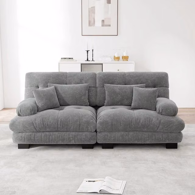Divano angolare Cloud - Xylo - 2 posti in chenille con struttura in legno massello, grigio