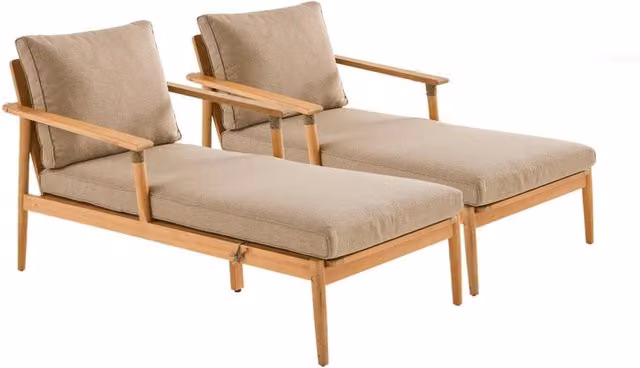 Set 2 lettini prendisole in legno di acacia e corda, marrone naturale