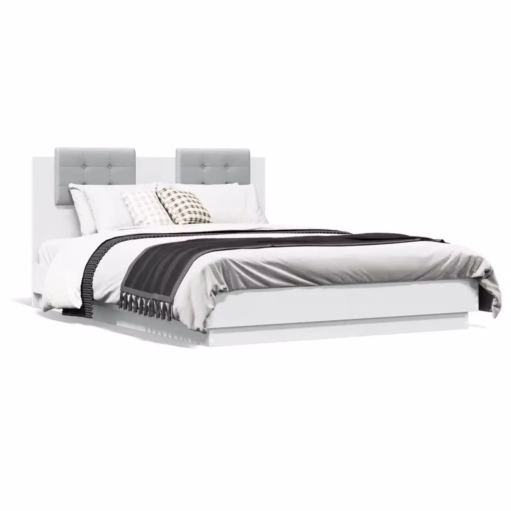 vidaXL Giroletto con Testiera in Legno Multistrato Bianco e Grigio L: 138 cm, P: 84 cm, H: 193 cm – 2