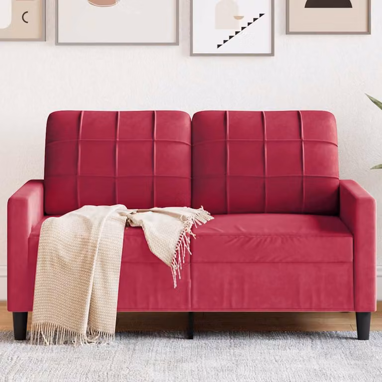 Divano a 2 posti vidaXL in velluto rosso con struttura in metallo per il tuo soggiorno L: 137 cm, P: 77 cm, H: 80 cm