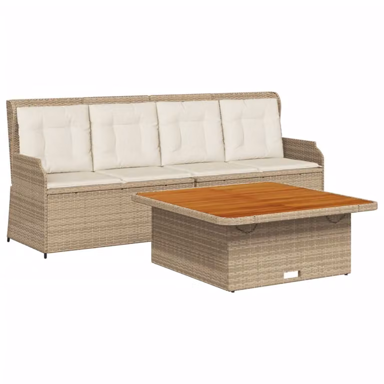 Set Divano da Giardino 3 pz con Cuscini Beige in Polyrattan