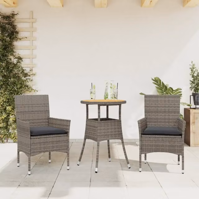 Set da giardino moderno vidaXL in legno di acacia oliato e polyrattan grigio con 3 pezzi – 1