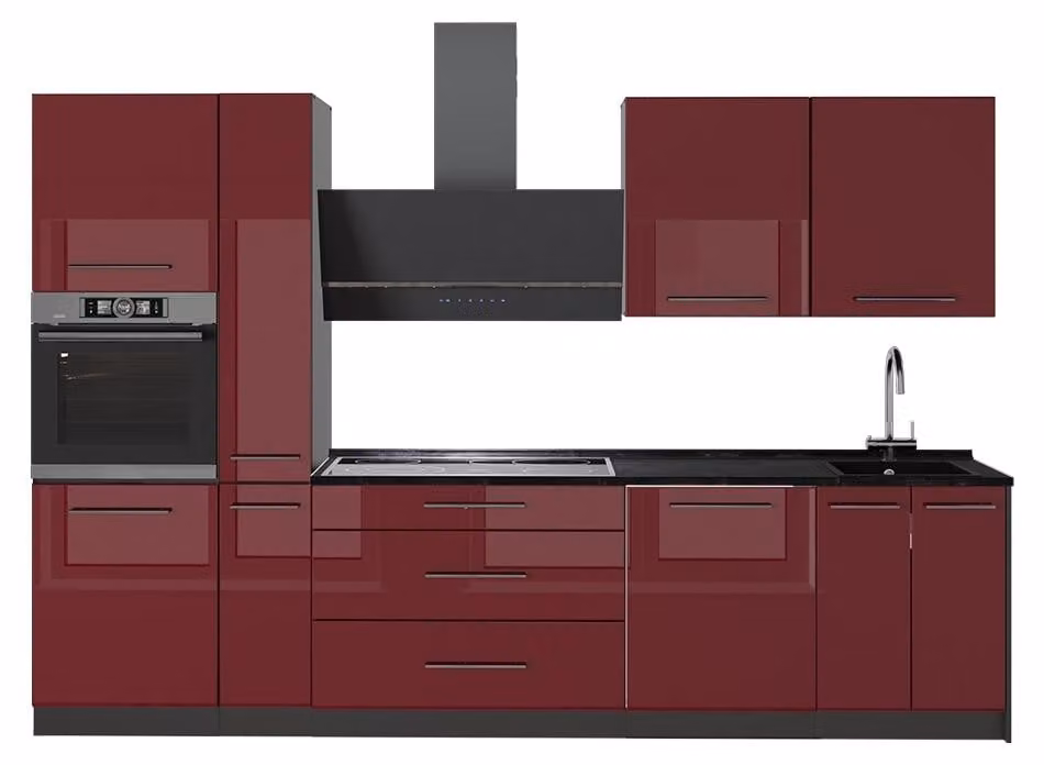 Cucina componibile Vicco Fame-Line Bordeaux lucido/Antracite 310 cm, PL Antracite, Model 64272
