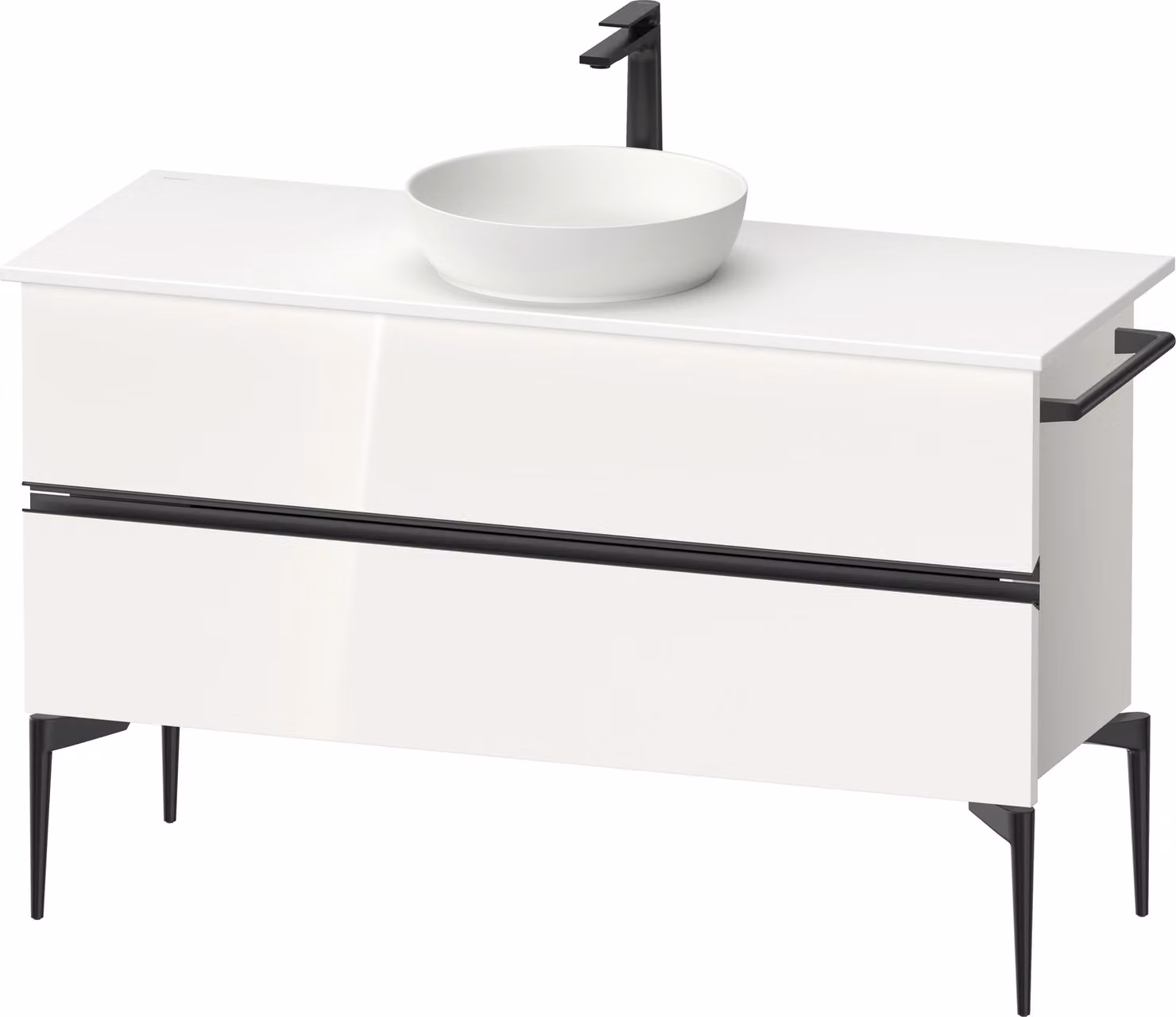 Duravit Sivida Meuble sous-lavabo sur console, 2 tiroirs, poignée noire diamantée mate, 1245x475x548mm, SV46600BD220000, SV46600BD220000