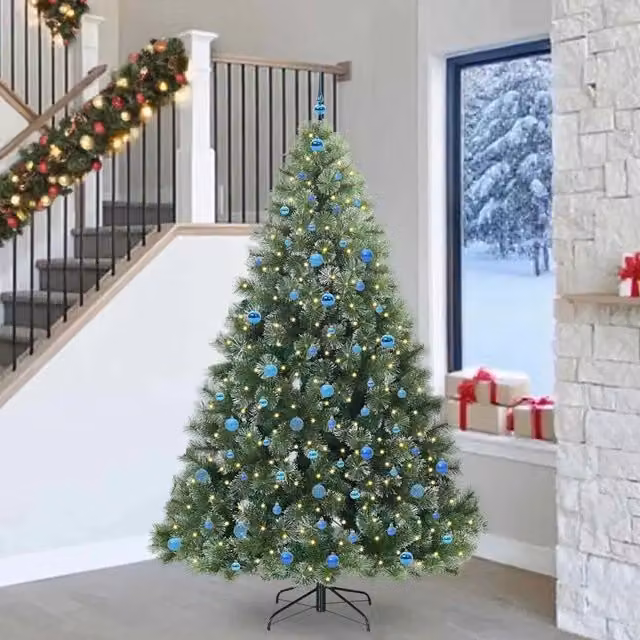 Albero di Natale artificiale moderno vidaXL verde con 300 LED luce bianca calda in PE e PVC, Altezza: 240 cm – 1