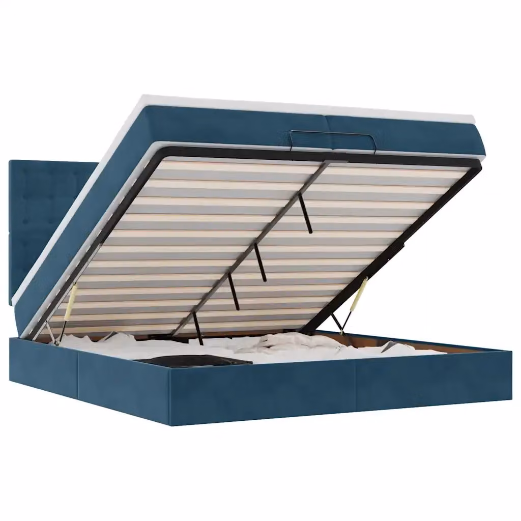 Letto con contenitore a sollevamento vidaXL in velluto blu e bianco L: 200 cm, P: 200 cm, H: 280 cm – 2