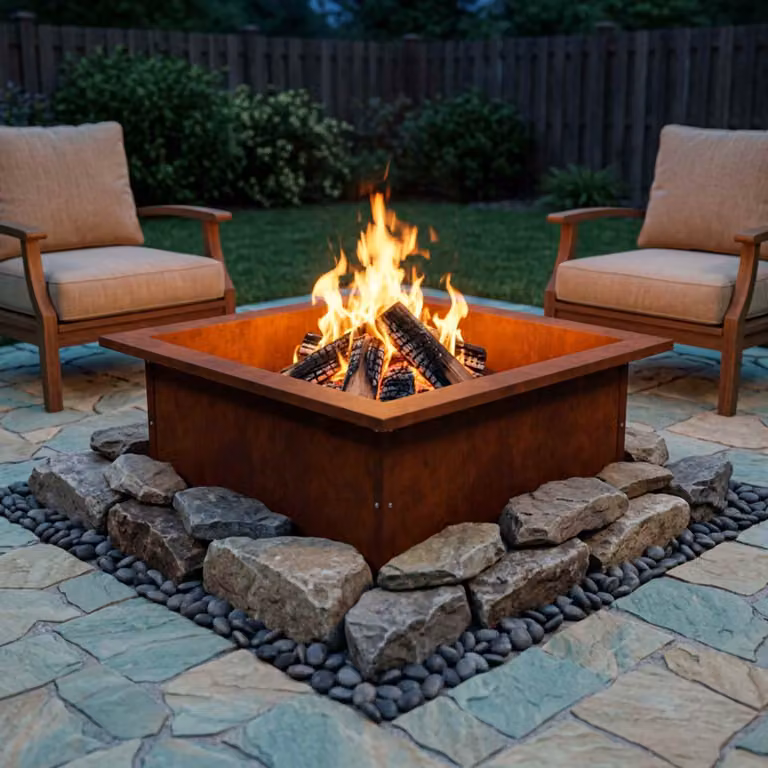 Anello per focolare vidaXL in acciaio Corten color marrone L: 90 cm, P: 90 cm, H: 25 cm
