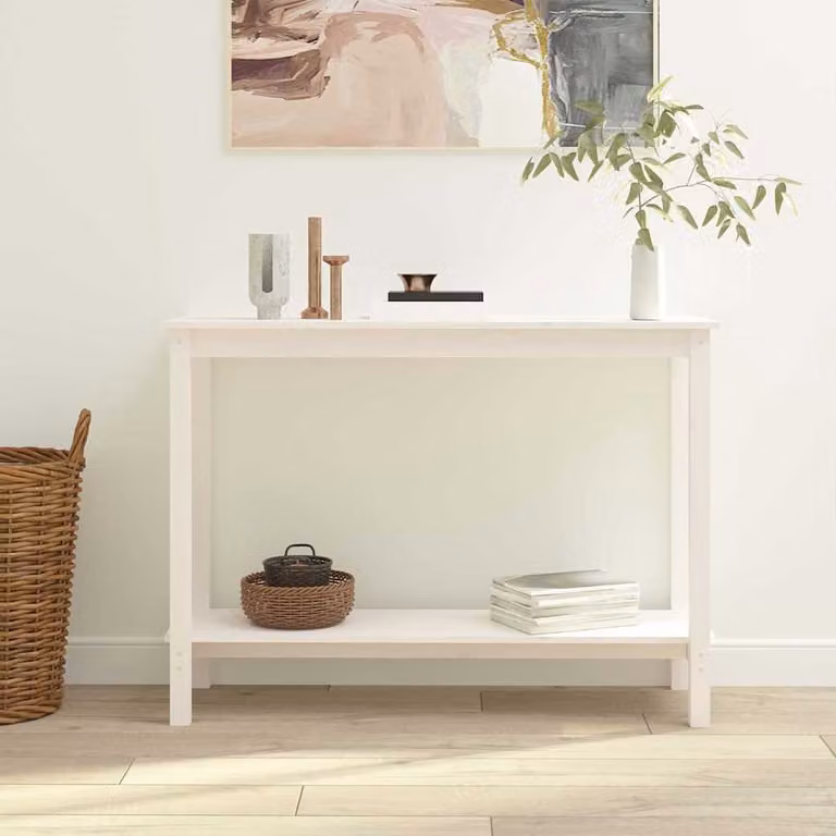 vidaXL Tavolo Consolle Moderno in Legno di Pino Bianco L/P/H: 110 x 40 x 80 cm