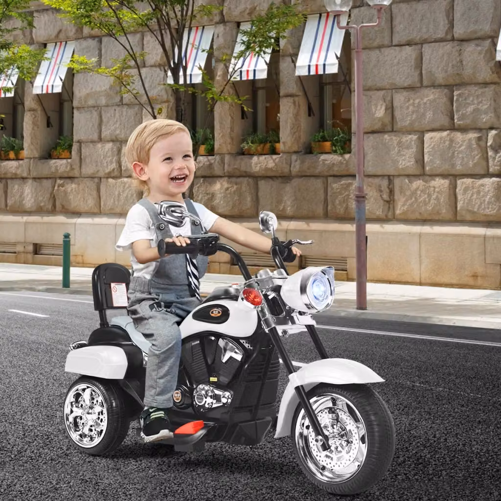 Moto cavalcabile stile chopper per bambini e bambine con alimentazione a batteria, colore bianco – 2