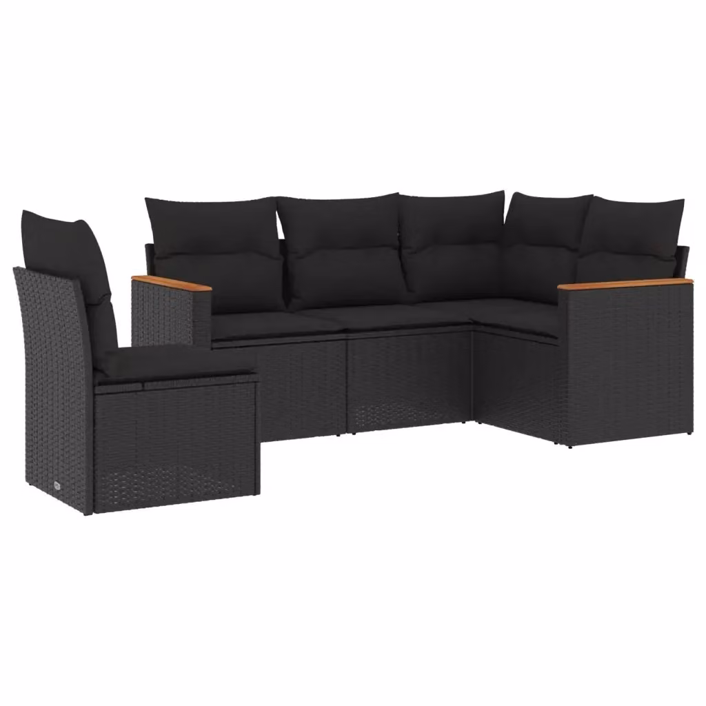 vidaXL Set Divani da Giardino a L 5 pz in Polyrattan Nero con Cuscini e Coperture Rimovibili – 2