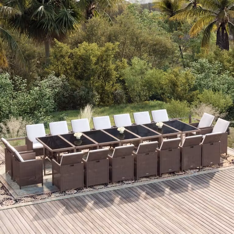 Maison Exclusive - Set da pranzo da giardino da 19 pezzi con cuscini in polyrattan marrone