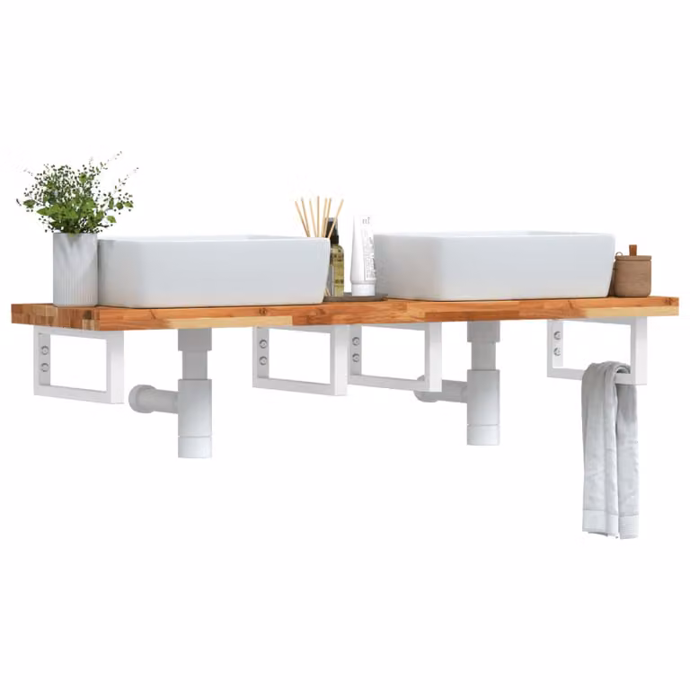 vidaXL Ripiano a Parete per Lavabo in Accacia e Metallo, L: 40 cm, P: 19 cm, H: 5 cm