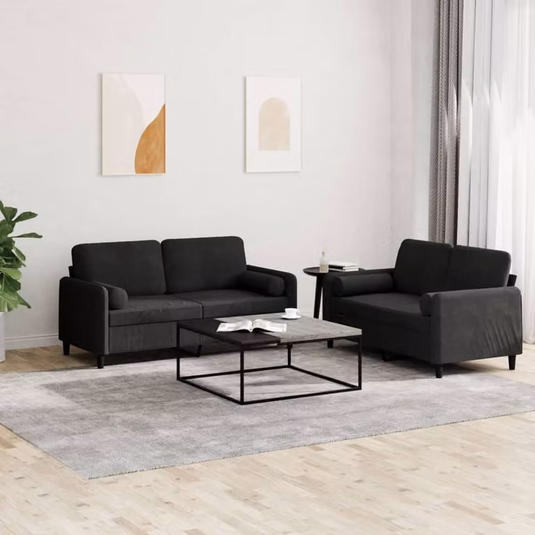 Maison Exclusive - Set divano a 2 posti con cuscini in velluto nero