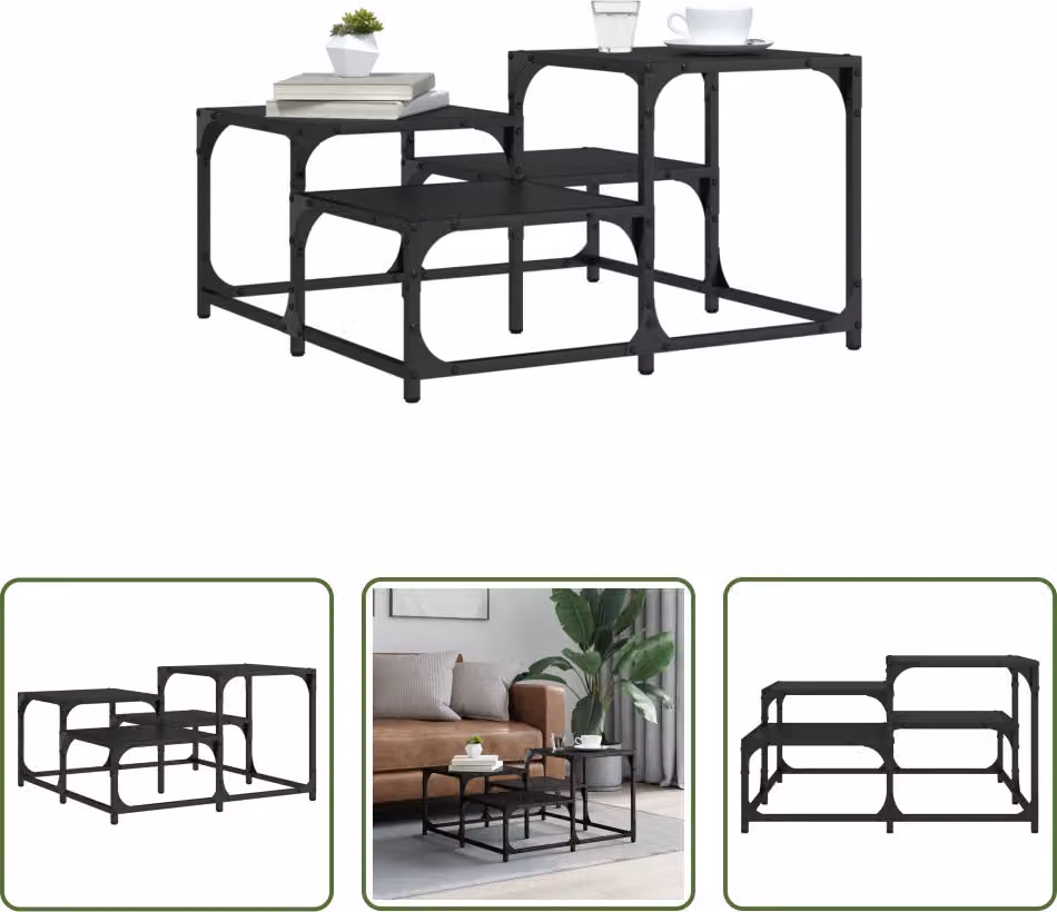 Tavolino The Living Store nero 68x68x40 cm in materiale ligneo