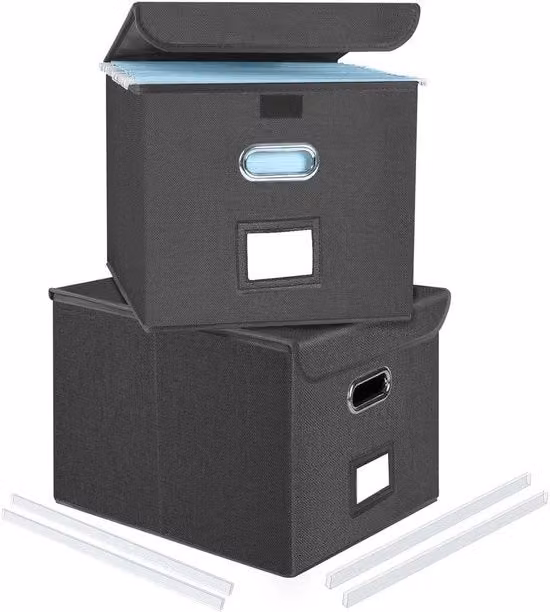 Set di 2 archivi A4 con coperchio in fibra e carta, stile poncho, colore grigio scuro