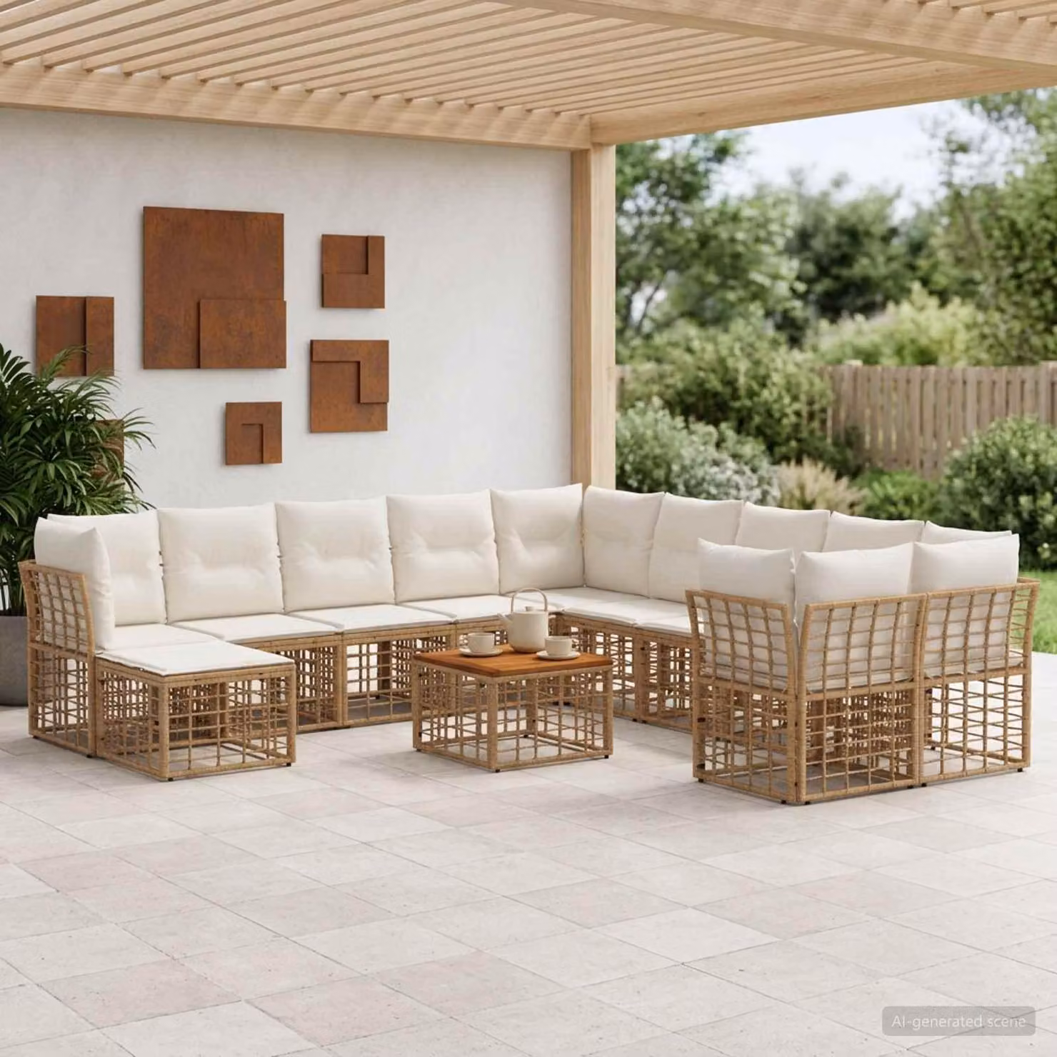 Maison Exclusive - Set da esterno per divano, 12 pezzi, 11 posti, color naturale e crema