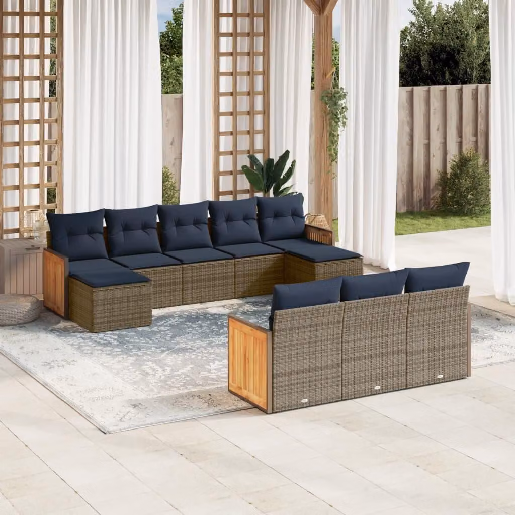 Maison Exclusive - Set divano da giardino 10 pezzi con cuscini, grigio, polyrattan
