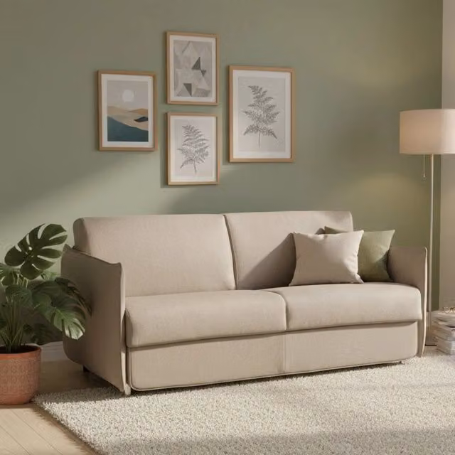Divano Letto DMORA a 2 Posti con Seduta Alzabile e Rivestimento Sfoderabile, Grigio e Beige, L: 180 cm, P: 95 cm
