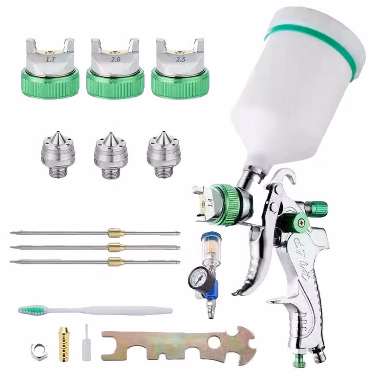 Pistola a spruzzo HVLP, diverse dimensioni degli ugelli, serbatoio ad alte prestazioni, set B