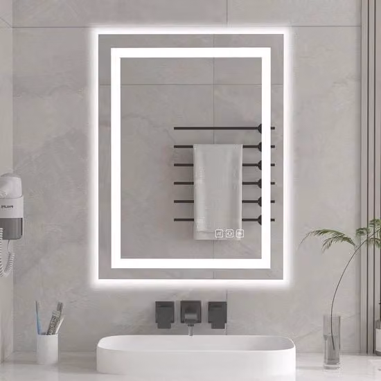 Specchio da bagno LED a LED 60x45 cm con interruttore a tocco e anticondensazione